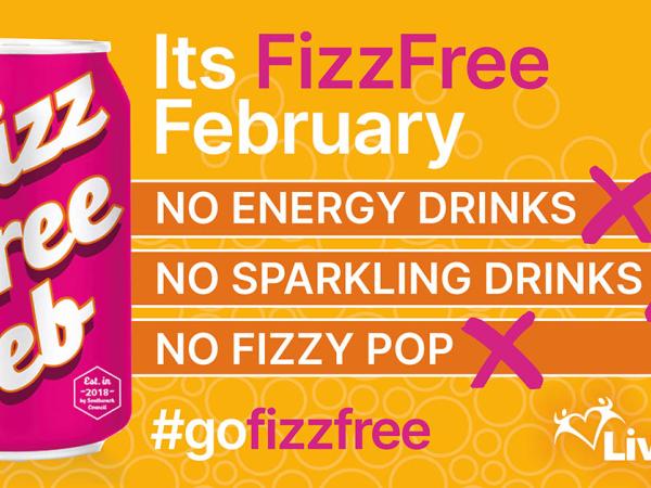 A can of pop with the words Fizz free Feb and statements - No energy drinks, no sparkling drinks and no fizzy pop