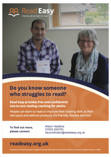 Do you know someone who struggles to read? Read Easy provides free and confidential one-to-one reading coaching for adults. See https://readeasy.org.uk/groups/leicesterdistrict